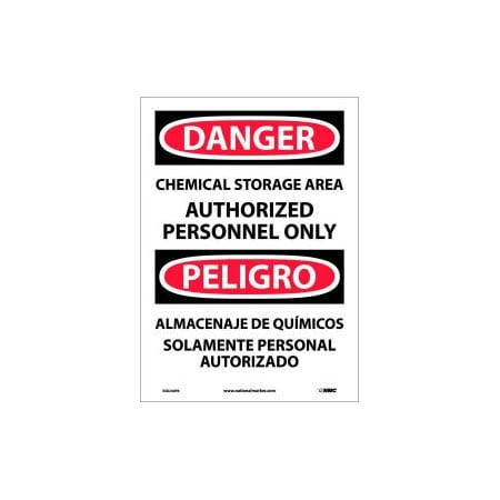 National Marker Co Bilingual Vinyl Sign - Danger Chemical Storage Area Authorized Personnel Only ESD240PB